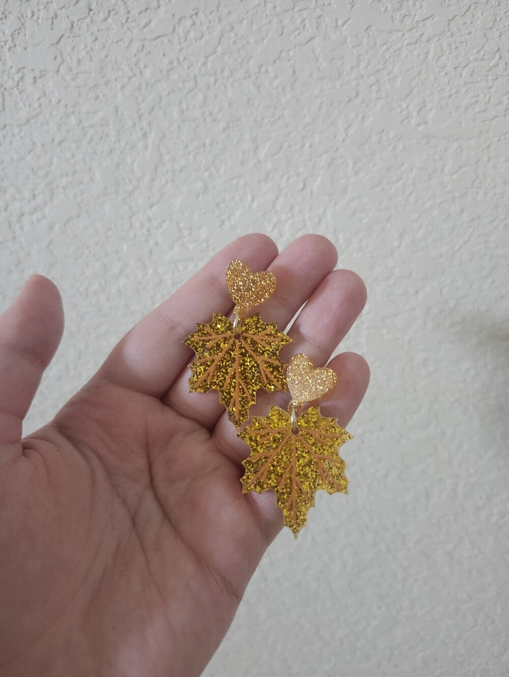 Gold Glitter Leaf Drop Earrings - Women Jewelry